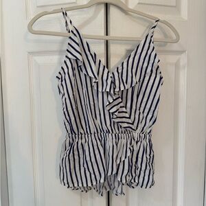 Express Navy and White Striped Blouse